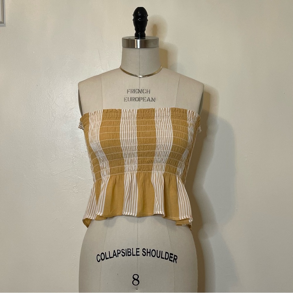 White & Yellow Striped Tube Top
